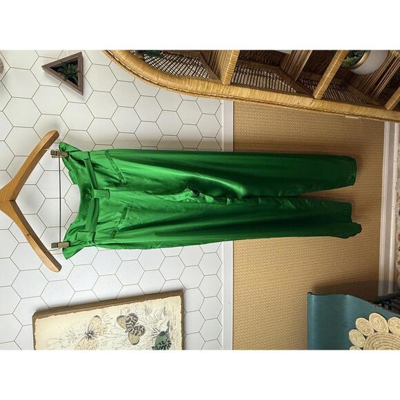 L'AGENCE Bobby Silk Wide Leg Green Paperbag Pant - Size - 4 - Picture 4 of 6